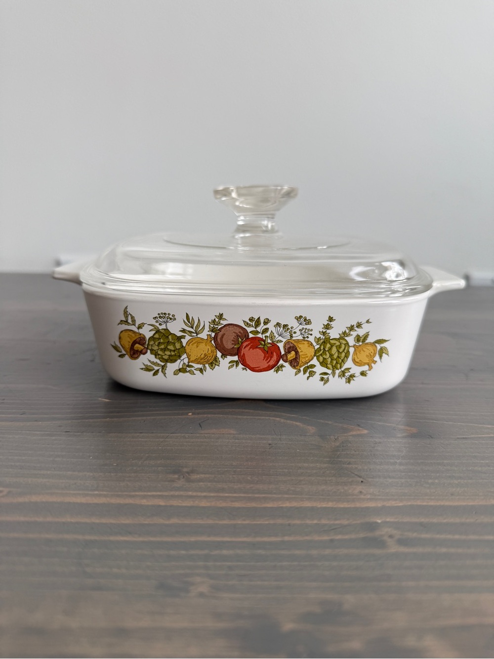 Vintage Corningware spice of life dish with glass Pyrex lid